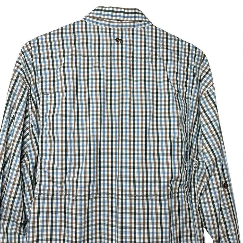Onward‎ Reserve XL Gingham Shirt Blue Brown Plaid Outdoor Vented Fishing Cotton